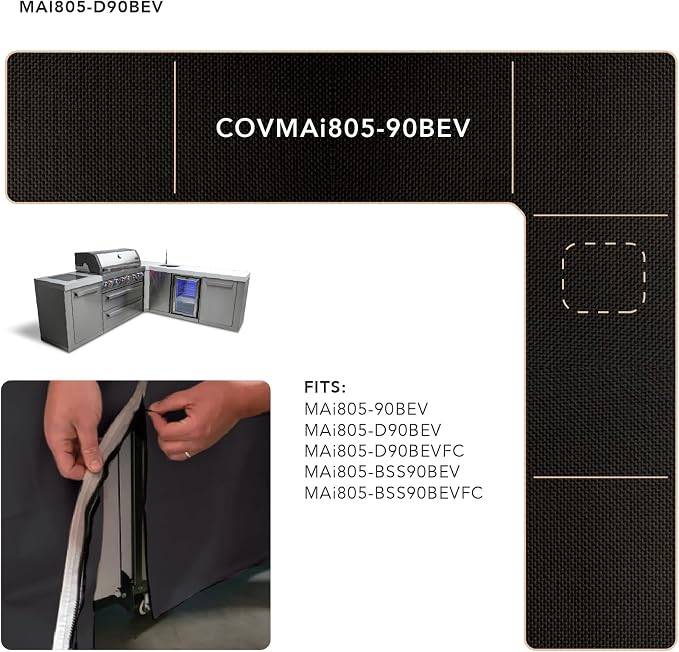 Mont Alpi Cover for 94" W x 88" D Original Deluxe Black 805 Series L-Shaped Outdoor Kitchen with Beverage Center - MAi805-90BEV / MAi805-D90BEV / MAi805-BSS90BEV / MAi805-D90BEVFC / MAi805-BSS90BEVFC