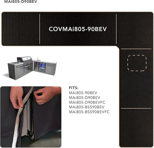 Mont Alpi Cover for 94" W x 88" D Original Deluxe Black 805 Series L-Shaped Outdoor Kitchen with Beverage Center - MAi805-90BEV / MAi805-D90BEV / MAi805-BSS90BEV / MAi805-D90BEVFC / MAi805-BSS90BEVFC
