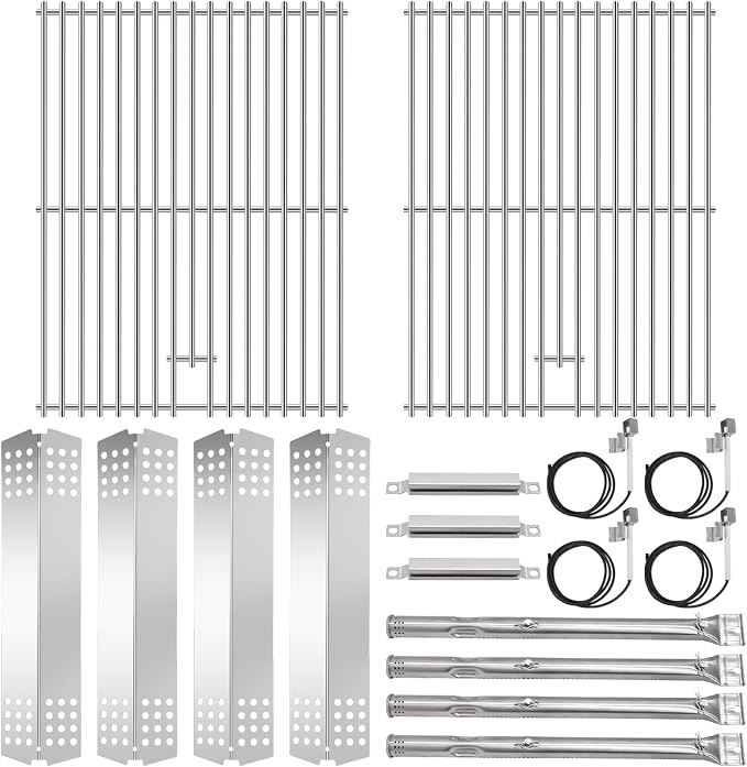 Criditpid Grill Replacement Parts for Charbroil 463241113 463449914 4 Burner Gas Grill, Stainless Steel Grill Grates, Heat Plates, Crossover Tubes, Igniters & Grill Burner Parts for Charbroil Grills