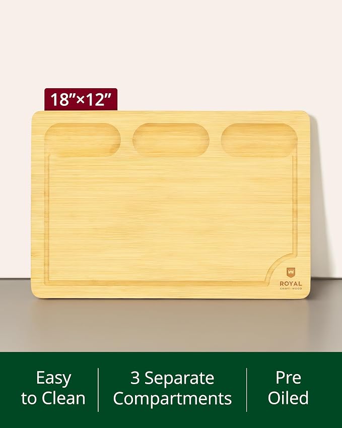 ROYAL CRAFT WOOD Bamboo Cutting Board with Juice Groove - Kitchen Chopping Board for Meat Cheese and Vegetables, Heavy Duty Serving Tray