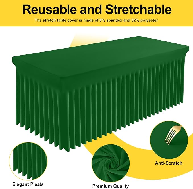 Smiry Spandex Elastic Fitted Table Cloth Skirt for 3FT Square Table | Stretch Washable Table Cloth, Banquet Table Cover for Wedding, Party, Indoor & Trade Shows, (Emerald Green, 36Lx36Wx30H)