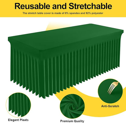Smiry Spandex Elastic Fitted Table Cloth Skirt for 5FT Rectangle Table | Stretch Washable Table Cloth, Banquet Table Cover for Wedding, Party, Indoor & Trade Shows, (Emerald Green, 60Lx30Wx30H)