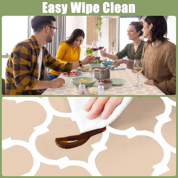 Smiry Picnic Fitted Table Cover, Square Flannel Backed Vinyl Tablecloth | Waterproof Elastic Stretch Table Cloth, Wipeable Plastic Tablecloth for Camping, Indoor & Outdoor (Khaki, 42" x 42")