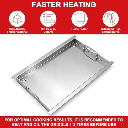 Full Size Griddle Insert - Compatible with Napoleon Prestige/Prestige Pro/Built In 700 Series/Rogue 525, Heavy-Duty Flat Top Griddle with Integrated Grease Traps, Stainless Steel BBQ Grill Accessory