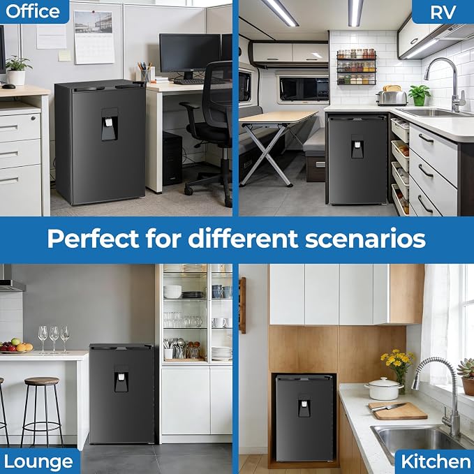 Electactic Compact Refrigerator 4.4 cu.ft mini fridge with Water Dispenser, Single Door Refrigerator with Adjustable Temperature Settings, Low noise, for Bedroom, Office, Dorm Black