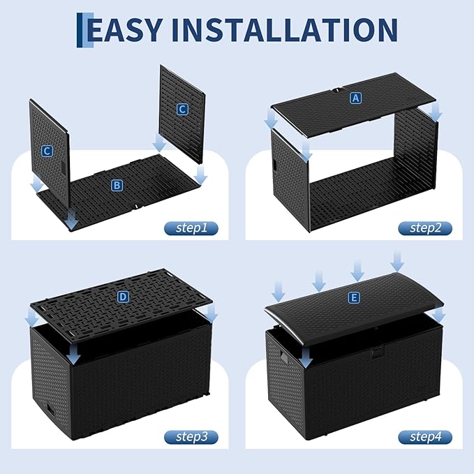73 Gallon Blow-Molded Outdoor Storage Box, Lockable Storage Chest, Waterproof & UV-Resistant Storage Bin for Patio Cushions, Garden Tools & Pool Accessories, Outdoor Toy Storage Bench, Black