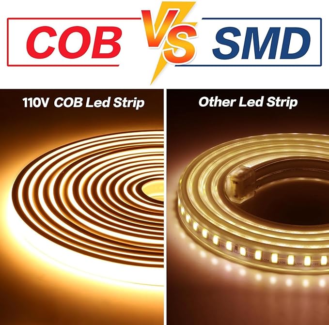 110V COB LED Strip Lights Ip67 Waterproof LED Light Strip for Mirror Indoor Use and Holiday Decorations (Warm White, 32.8ft)