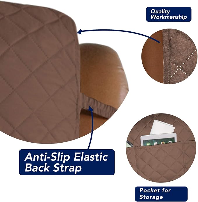 PureFit Reversible Recliner Chair Covers Couch Covers for Dogs, 28 in | Brown/Beige, Water Resistant Couch Protector, Washable Pet Couch Cover with Non Slip and Elastic Straps For Kids