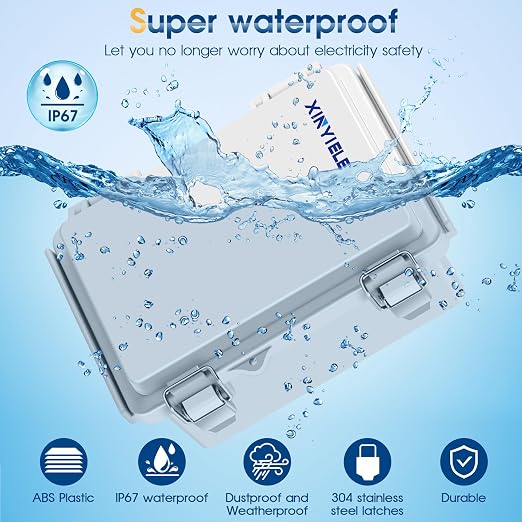 Waterproof Outdoor Project ABS Plastic Junction Box IP67 Weatherproof Dustproof Enclosure with Hinged Cover, Mounting Plate,Wall Brackets for Power Project (5.9"x3.9"x2.8")