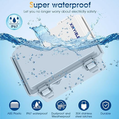 Waterproof Outdoor Project ABS Plastic Junction Box IP67 Weatherproof Dustproof Enclosure with Hinged Cover, Mounting Plate,Wall Brackets for Power Project (5.9"x3.9"x2.8")