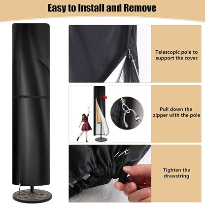 Patio Umbrella Cover for 9ft to 13ft Offset Umbrella, 420D Oxford Fabric Cantilever Umbrella Covers All-Weather Protection with Sturdy Waterproof Zipper and Top Vent