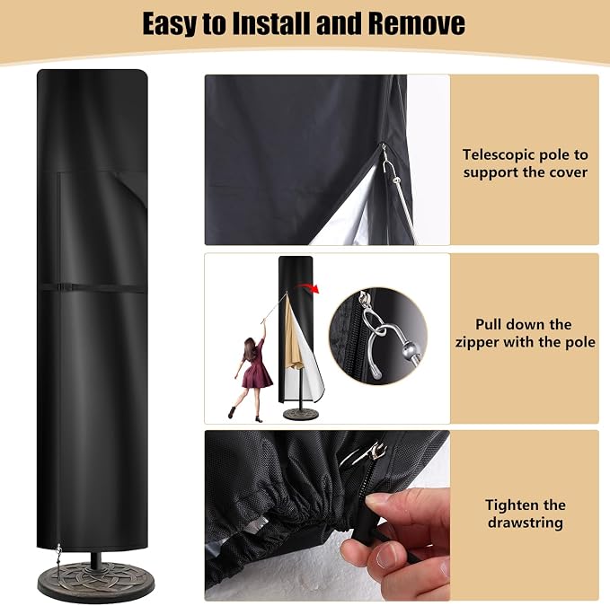 Patio Umbrella Cover Waterproof Umbrella Covers for 420D Outdoor Umbrellas for 7 to 11ft Garden Umbrellas & 15 ft Double-Sided Parasol Cover with Sturdy Zipper,Top Vent,Windproof Anti-UV Protection