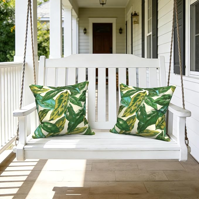 LVTXIII Outdoor Pillow Covers 20x20 Inch, 2 Pack Large Square Throw Pillow Cases, Fade-Resistant Cushion Covers for Patio Furniture Sofa, Garden Porch, Lush Leaf Jungle