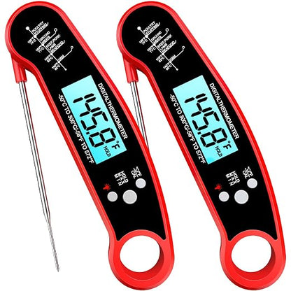 Meat Thermometer Digital, Food Thermometer for Cooking, Red, 2 Pack | Instant Read, for Grilling, BBQ, Air Fryer, Smoker, Candy, Kitchen Gadgets, BBQ Essentials, Gift for Dad, Men, Women