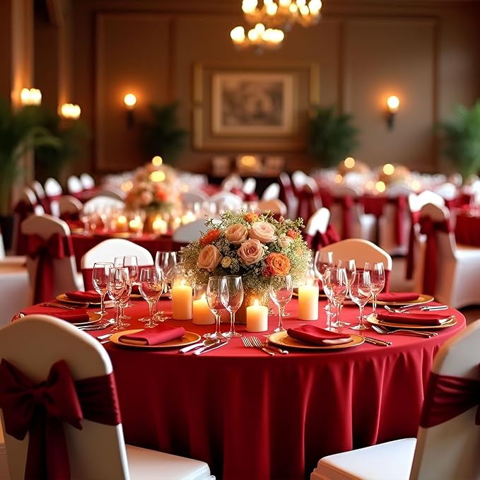 8 Pack Red Round Tablecloth 90 Inch | For 3Ft-5Ft Round Table, Wrinkle Resistant Table Cloth, Washable Polyester Fabric, For Wedding Party Banquet Buffet Camping