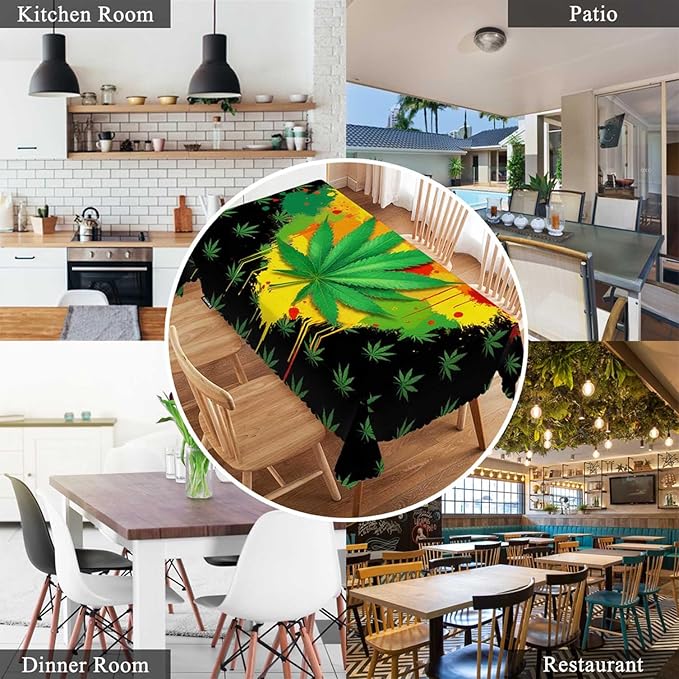 Swono Marijuana Leaf Rectangular Tablecloth Colorful Cannabis Leaves and Heart Heavy Duty Table Cloth Kitchen Dining Room Table Cover for Party Dinner 50x72 Inch Tablecloths