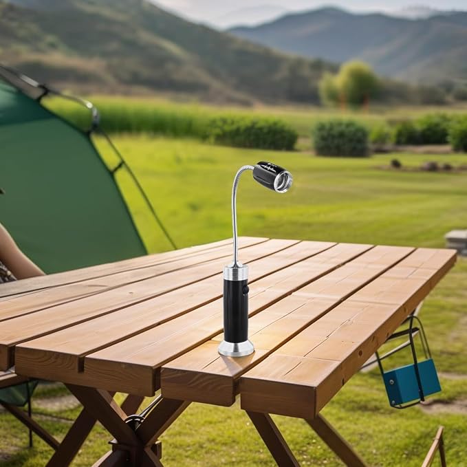 Adjustable Rotating Grill Light, Magnetic LED Work Lamp for Camping BBQ, 360 Degree Flexible Aluminum Alloy Lantern with Base, for battery Operated(black)
