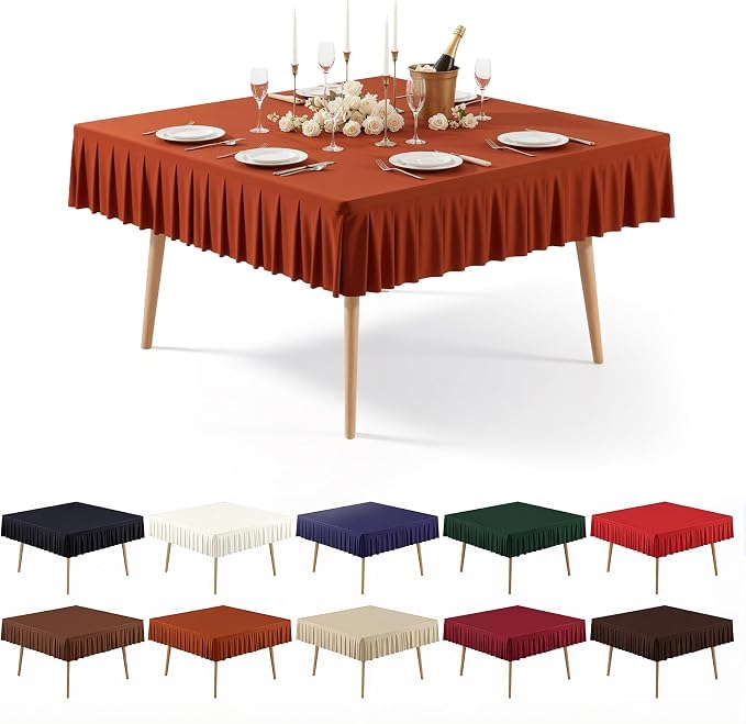 PARTISKY Rust Spandex Square Tablecloths 54x54 Inch, Wrinkle Free Fitted Card Table Cloth Stretch Square Table Cover for Kitchen Dinner, Holiday Party, Wedding Banquet, Display Trade Show