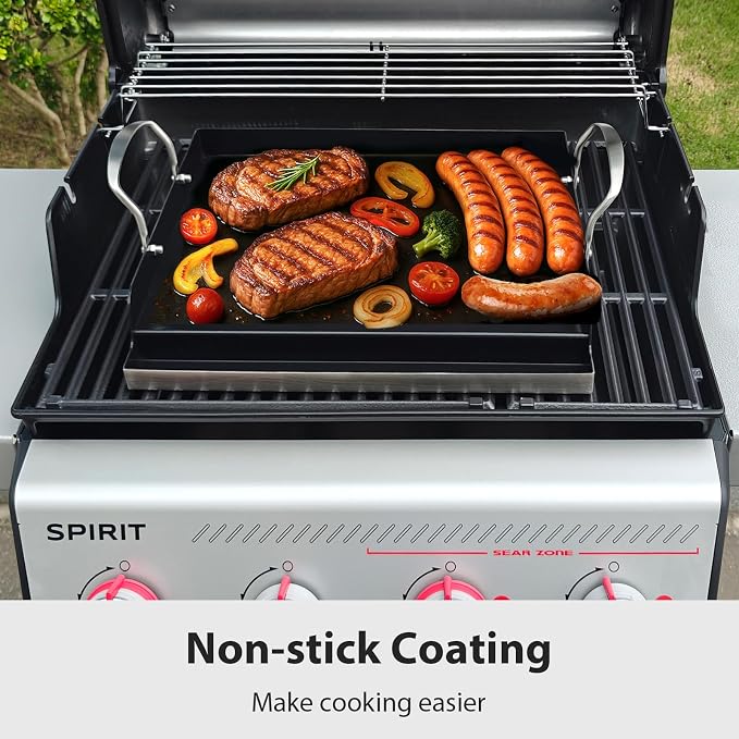 Utheer 17 x 13 Stainless Ceramic Griddle for Gas Grill & Stove top | Universal Flat Top with Grease Groove, Reinforced Ridges & High Sidewalls, Great for Stove, Parties, Camping & Tailgating