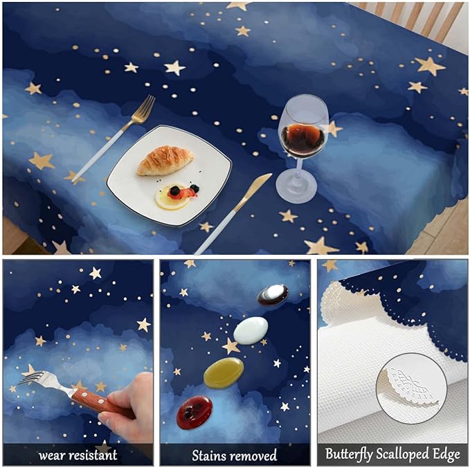 Swono Decorative Rectangle Table Cloth Stars Galaxy, Blue Cosmos Sky Galaxy Universe Space Polyester Tablecloth Kitchen Table Cover for Dining BBQ Picnic Coffee Table 50x72, 4-6 Seats