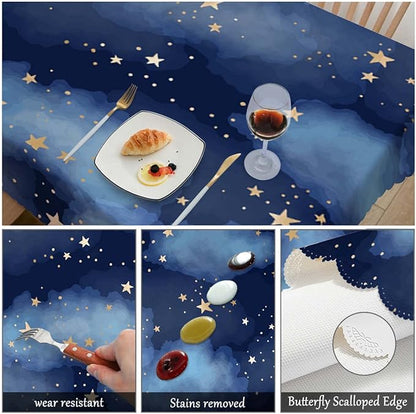 Swono Decorative Rectangle Table Cloth Stars Galaxy, Blue Cosmos Sky Galaxy Universe Space Polyester Tablecloth Kitchen Table Cover for Dining BBQ Picnic Coffee Table 50x72, 4-6 Seats