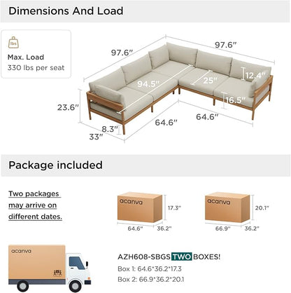 Acanva Vento Outdoor Patio Furniture Set, 5 Seats | All-Weather Aluminium Frame, Water-Resistant Olefin Cushions, Patio Conversation Sets for Backyard, Garden, Porch