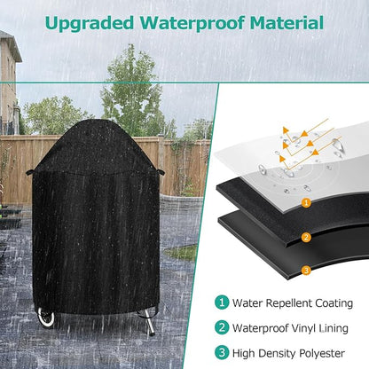 SunPatio Grill Cover Compatible with Weber, Big Green Egg, Char-Broil 22 Inch Charcoal Kettle Grills, Outdoor Waterproof BBQ Grill Cover, Compared to Weber 7150, 27.7" Dia x 38" H