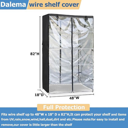 Waterproof Shelf Cover,Outdoor 600D Heavy Duty Dustproof Storage Shelves Cover,48''x18''x82'' Shelf Covers for Wire Shelving with Zippers,Storage Rack Covers with Clear Front