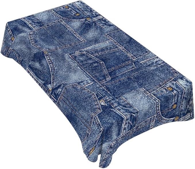 TKS MITLAN Denim Patchwork Style Decorative Rectangle Tablecloth Romance Indigo Miscellaneous Polyester Table Cloths Kitchen Table Cover for Dining BBQ Picnic Coffee Table 52 x 70 Inch 4-6 Seats