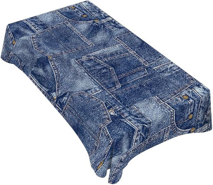 TKS MITLAN Denim Patchwork Style Decorative Rectangle Tablecloth Romance Indigo Miscellaneous Polyester Table Cloths Kitchen Table Cover for Dining BBQ Picnic Coffee Table 52 x 70 Inch 4-6 Seats