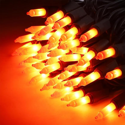 2 Pack Orange Halloween Lights, 100 Count, Incandescent Mini Halloween String Lights Outdoor, Black Wire Connectable Tree Light for Garland Christmas Thanksgiving Holiday Patio Home Decor