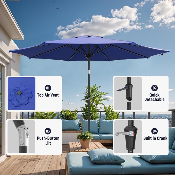 Outdoor Patio Umbrella, 8 Ribs Market Table Umbrella
