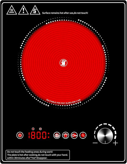 Single Burner Electric Cooktop, 1800W Electric Stove Top，portable cooktop with LED Touch Control,10Power Levels, 4H Timer, Safety Lock, single burner cooktop Overheat protection