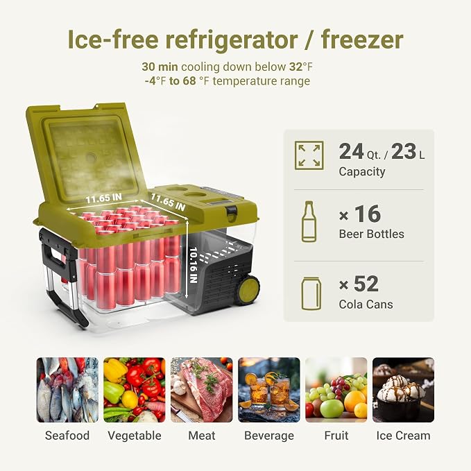 EXIT 20V Outdoor mini refrigerator EX100, battery powered electric cooler -4°F to 68°F, 12/24V DC 100~240 Volt AC for Outside Camping, Tailgating, Includes two Replaceable 4.0 Ah Batteries | Portable Electric Cooler 12V/24V & 100-240V, Battery Powered ...