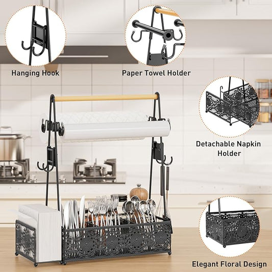 EKNITEY Camping Utensil Grill Holder: BBQ Condiment Griddle Kitchen Organizer With Handle - Caddy Storage For Travel Picnic