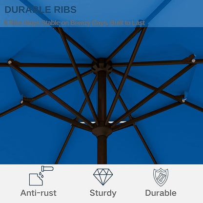9ft 2-Tiers Patio Umbrella,Outdoor Market Table Umbrella with Push-Button Tilt & Crank | UV Protection,Suit for Backyard,Garden,Pool,Deck(Royal Blue)