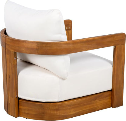Christopher Knight Home Sylas Acacia Wood Lounge Chair Outdoor, Curved Tub Design Accent Chair with Weather Resistant Cushion, Comfy Low Profile Reading Seating for Garden/Backyard, Teak+ Beige