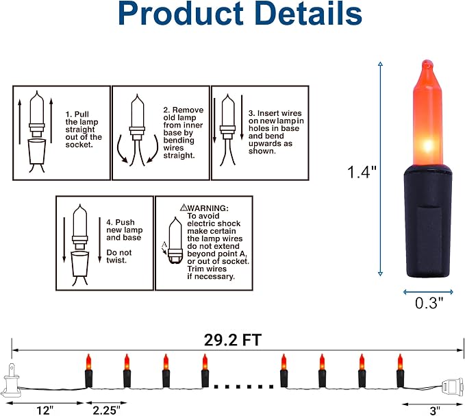 LJLNION 3 Pack Halloween Lights Outdoor, Each 29ft 150 Count Black Wire Incandescent Fairy Mini Lights, 120V UL Certified Clear Light String, Connectable for Patio Tree Party Home Decor, Orange