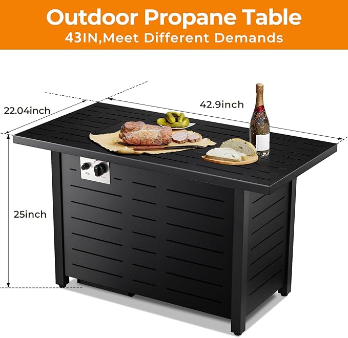 R.W.FLAME 43 Inch Propane Fire Pit, 3-in-1 Multi-Use Outdoor Fire Pit Table, 50,000 BTU Steel Gas Fire Pit with Lid & Lava Rock, Add Warmth and Ambience for Patio Deck Garden, Outdoor Gatherings