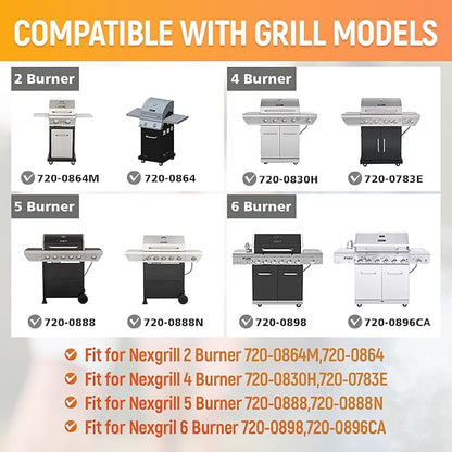 Grill Heat Plate Replacement Parts for Nexgrill 5 Burners 720-0888 720-0888N 720-0830H, 5 Pack Stainless Steel Burner Tubes & Grill Heat Tents & Ignitors, Gas Grill Repair Kit for Nexgrill