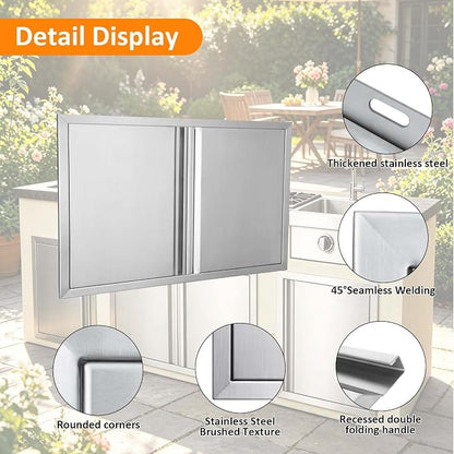 JIE JIN Outdoor Kitchen Door 30" W X 21" H Double Doors BBQ Access Door BBQ Island Door 304 Brushed Stainless Steel Flush Mount Door for Outdoor Kitchen BBQ Island Outdoor Cabinet Doors
