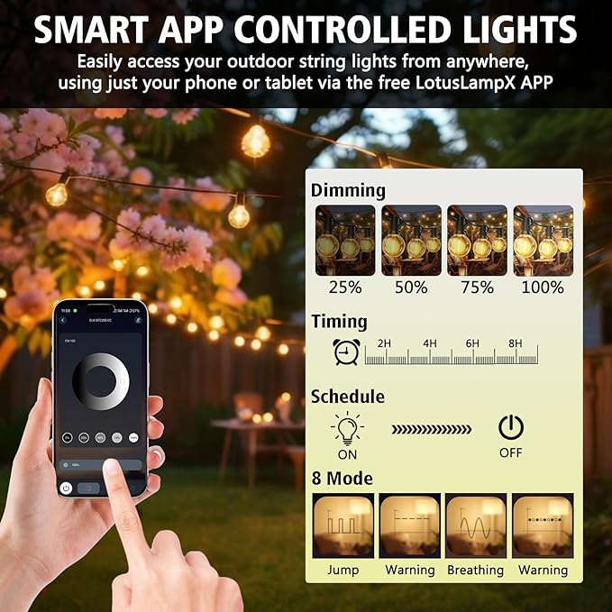 200FT G40 LED Smart Outdoor String Lights with APP Control for Patio | Hanging String Lights for Outside with 84 Shatterproof Bulbs, Patio Lights for Balcony Apartments Backyard, Bistro, Porch