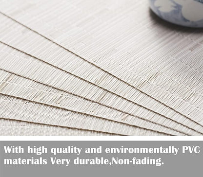 Zupro Placemats Set of 4 Washable Heat-Resistant Non Slip Braided Table Mats Woven PVC Vinyl Kitchen Dining Patio Table Place Mats for Dinner Parties BBQs Indoor and Ourdoor Use.18"x12"(Bamboo-Beige)