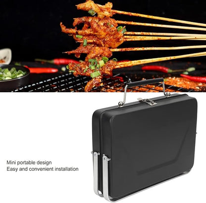 Alomejor Portable Charcoal BBQ Grill Folding Notebook Grill Wire Meshes Tools for Camping Outdoor Cooking Backyard Picnic