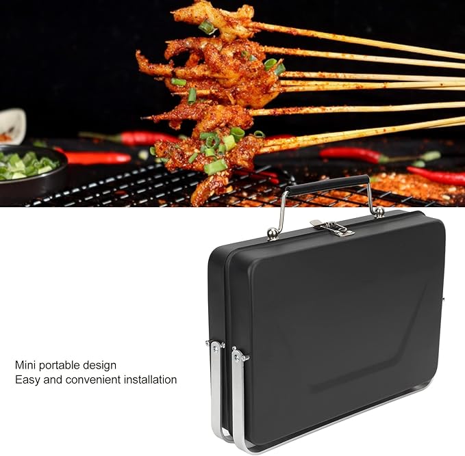 Portable Charcoal Grill, Folding Stainless Steel Notebook High Temperature Resistant BBQ Grill for Camping, Outdoor Cooking, Backyard Picnic (Black)
