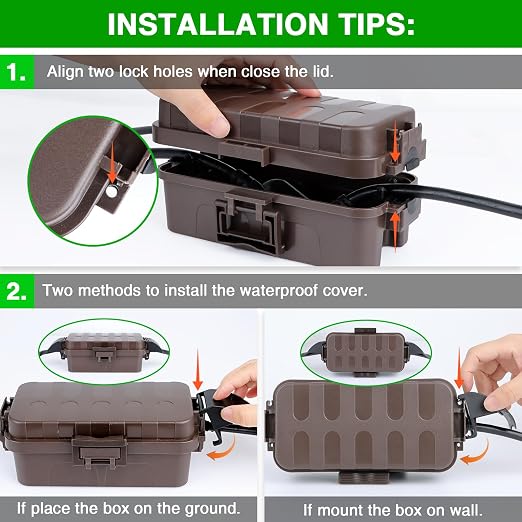 Flemoon 2 Pack IP55 Small Outdoor Electrical Box Waterproof for Power Strip | Inner 5.9 x 3.2 x 1.8inch, Extension Cord Cover with Detachable Awning Covers for Plug, Outlet, Holiday Lights, Brown
