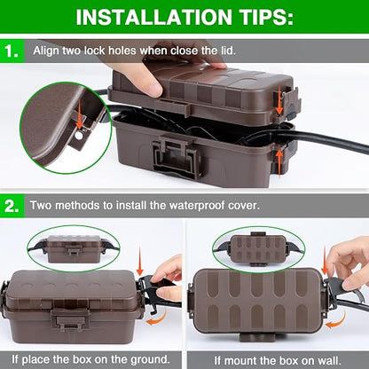 Flemoon 2 Pack IP55 Small Outdoor Electrical Box Waterproof for Power Strip | Inner 5.9 x 3.2 x 1.8inch, Extension Cord Cover with Detachable Awning Covers for Plug, Outlet, Holiday Lights, Brown