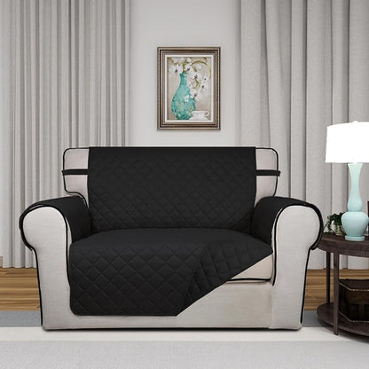 PureFit Reversible Quilted Sofa Cover Dog Couch Covers for Sofa, 28 in | Black/Black, Water Resistant Couch Protector, Washable Pet Couch Cover with Non Slip and Elastic Straps For Kids