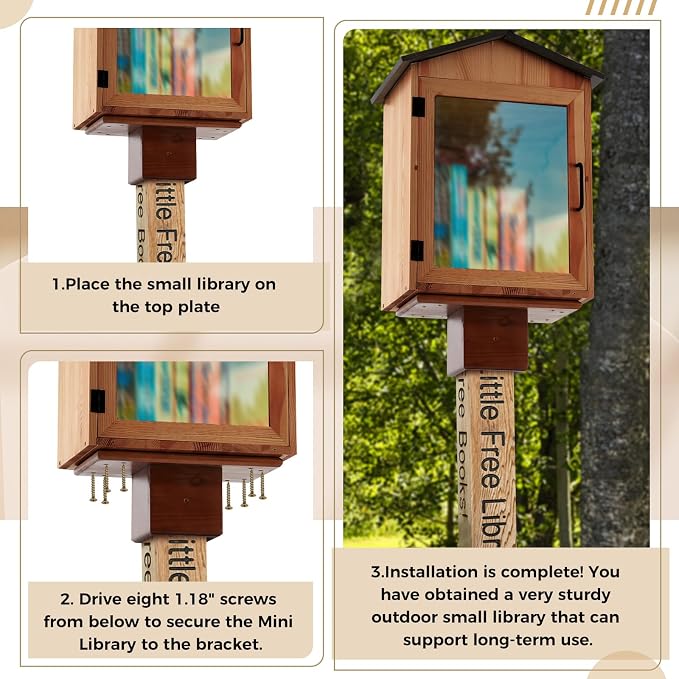 Threehoney Outdoor Little Library Mount 14x8x5.91 Inch Stable Wood Storage Box Bracket Holder Suitable for 4x4 Post with Mounting Accessories for Community Cabinet Lending Library Box(Brown)