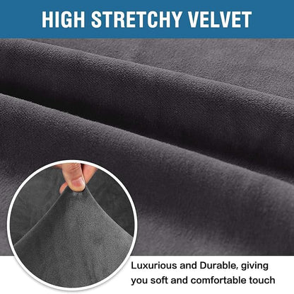 H.VERSAILTEX Stretch Velvet Sofa Covers for 3 Cushion Couch Covers Furniture Protector Soft with Non Slip Elastic Bottom, Crafted from Thick Comfy Rich Velour (Large Sofa 90"-97", Grey)